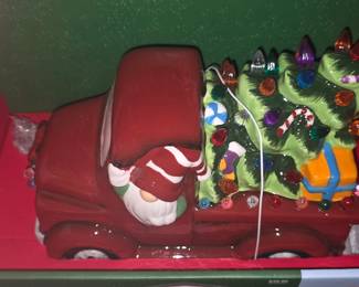 Gnome Santa in red truck light up - new