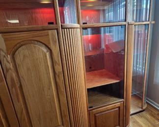 Gorgeous 5pc oak entertainment/curio unit. Buy it Now $2,800. Can display all together or break the pieces up. Dimensions will be added.