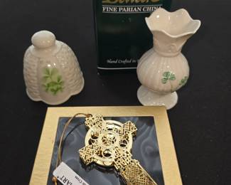 Belleek vase & bell