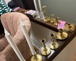 Brass candlesticks, candles too