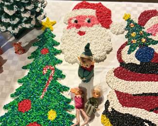 Vintage/mcm popcorn Christmas tree , Santa , elf on a shelf 