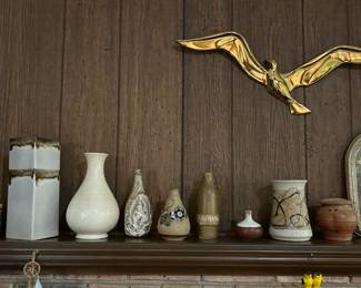 collection of mid-century modern studio pottery vases.