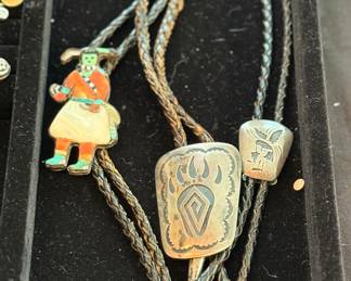 Vintage Sterling silver Bolo ties - Zuni , Hopi, Willie Yazzie,