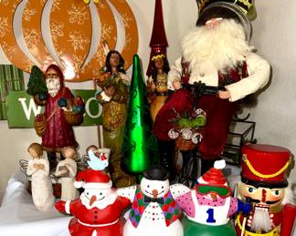 Santa, nutcracker, snowglobe, snowmen, Angels, Holiday train, Pumpkins 