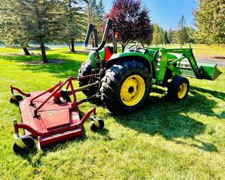 4500 John Deere Tractor - excellent working condition - includes multiple implements including a brush hog, a front loader bucket & a back hoe with 2 buckets and a spade.  See all pictures. Recently Serviced. 