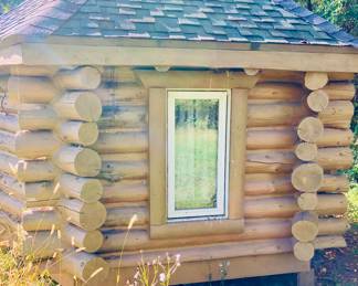 1 of 2 log cabin deer blinds / play houses with shingled roofs