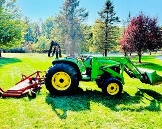 4500 John Deere Tractor - excellent working condition - includes multiple implements including a brush hog, a front loader bucket & a back hoe with 2 buckets and a spade.  See all pictures. Recently Serviced. 