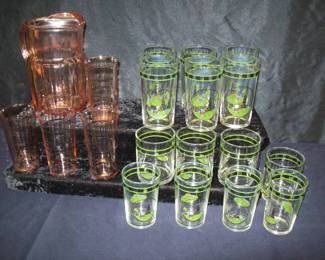 Pink Depression Pitcher and Glasses