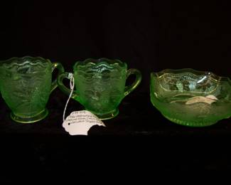 Vaseline Glass Creamer/Sugar Bowl