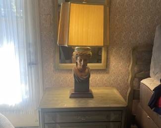 Lillian Strickler Lamp on Night Stand.  Matching Wall Mirror.