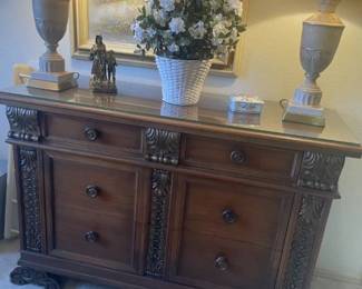 Beautiful and well made Chest/Dresser w/ glass top.  Excellent condition.  Heavy.