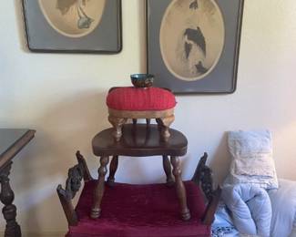 Assorted Stools/Bench. Twin bedding set.  Sheets