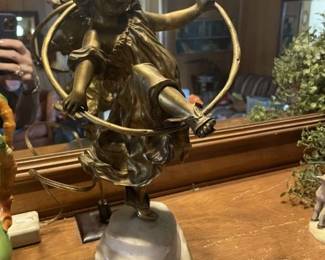 "Girl w/ Hoop" Sculpture - Bronze - 15" by Etinne Watrin