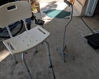 Good condition walker and shower chair