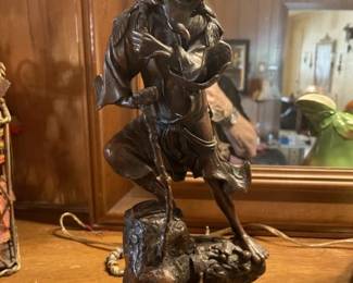 Japanese Bronze - 14" - Figure Sculpture "Old Man Climbing a Mountain"