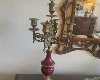 Antique Brass Lamp w/ 4 candle holders