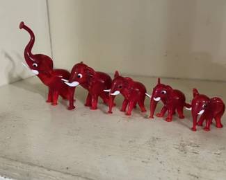 Cute "Red Glass" Elephant Family