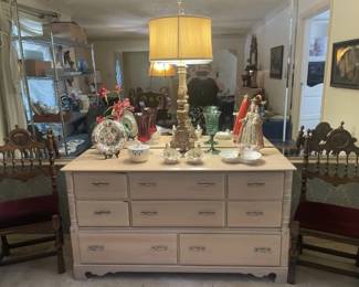 8 drawer Chest.  Misc decor includes Capodumonte,