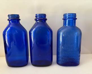 Vintage Cobalt Blue apothecary bottles 