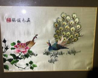 Chinese Silk Embroidery Artwork - Peacocks and Peonies 