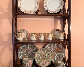 Plate rack, Rose Medallion, misc porcelain