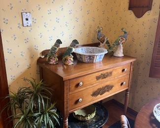 Hitchcock server, Stangl Cockatoos, misc porcelain