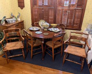 Set of 6 Hitchcock chairs and matching server, round drop leaf breakfast table