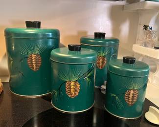 Vintage Ransburg painted metal canister set