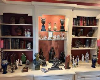 Sculptures by Willie Tarver Atlanta artist, Royal Doulton pair of vases, antique books, bronze, wood carving, porcelain (Lladro, French), crystal (Steuben, Waterford, misc)