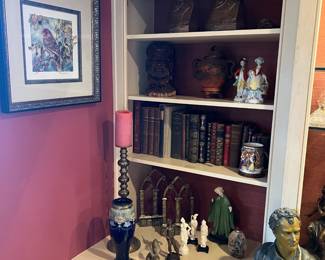 Royal Doulton vases, antique books, bronze, porcelain, wood carving, misc decor