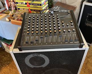This photo shows the other Electro-Voice PA speaker (below), and the Cerwin-Vega MX-8 stereo mixer.