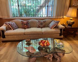 Love seat and couch, driftwood tables