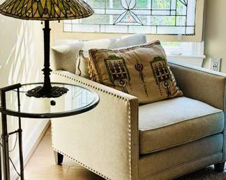 Awesome club chair ina soft tan, matching metal endtables