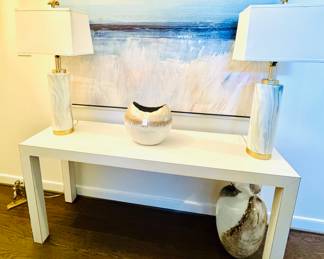 White Console/Desk, Modern Lamps, Blown Glass