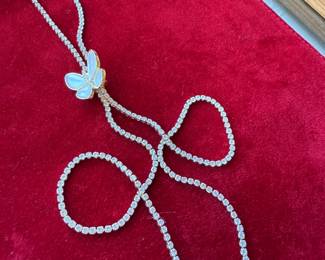 Beautiful sterling & mother of pearl Butterfly Van Cleef Vibes Butterfly Lariat - faux diamonds