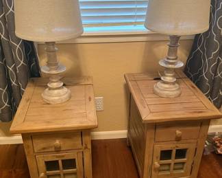 2 Rustic Nightstands & Lamps