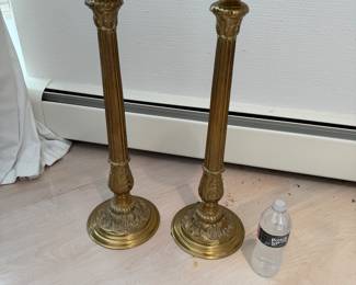 Large Brass Maitland Smith Pricket Candlesticks - 25"
