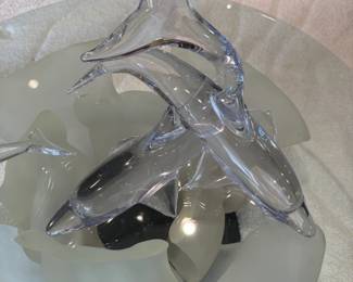 Pair of Signed Daum France Dolphins