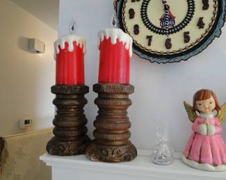 Empire Blow mold Christmas candles, sold as a pair, and glass angel, and ceramic angel are also for sale, just look for the train clock