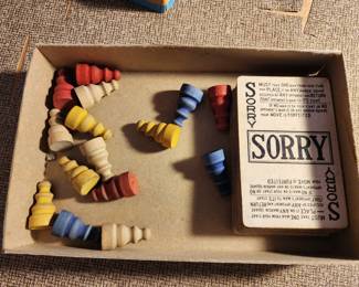 Vintage Sorry cards and wooden pieces
