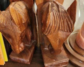 Wooden horse bookends