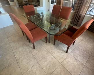 Set of 8 Dining Chairs, 2 Armchairs & 6 Armless, $550 // Glass Top Dining Table $295