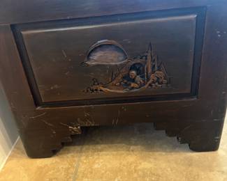 Dark Wood Carved Bench $195