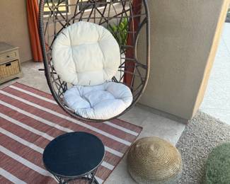 Hanging Patio Chair $95 / Patio Side Table $40