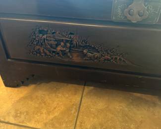 Dark Wood Carved Bench $195
