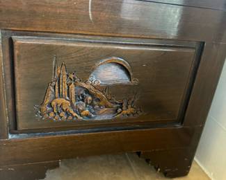 Dark Wood Carved Bench $195