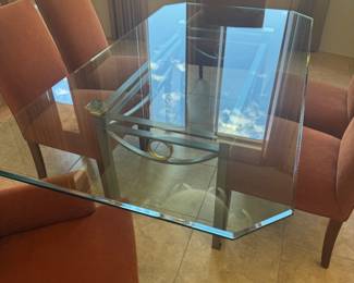 Set of 8 Dining Chairs, 2 Armchairs & 6 Armless, $550 // Glass Top Dining Table $295