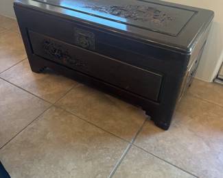 Dark Wood Carved Bench $195