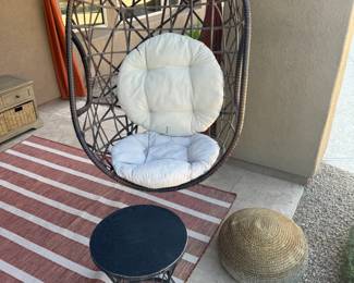Hanging Patio Chair $95 / Patio Side Table $40