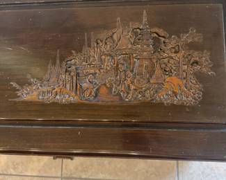 Dark Wood Carved Bench $195